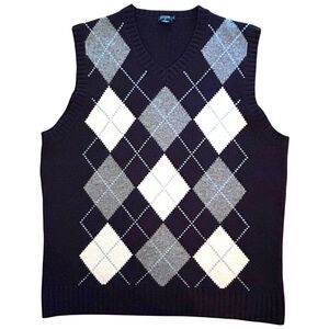 J Crew Factory Sweater Vest Mens XL Blue Lambs Wool Argyle Grandpa Academia